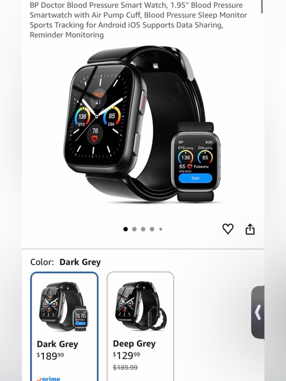 Dark Grey Smartwatch with Blood Pressure & Multi-Sport Tracking